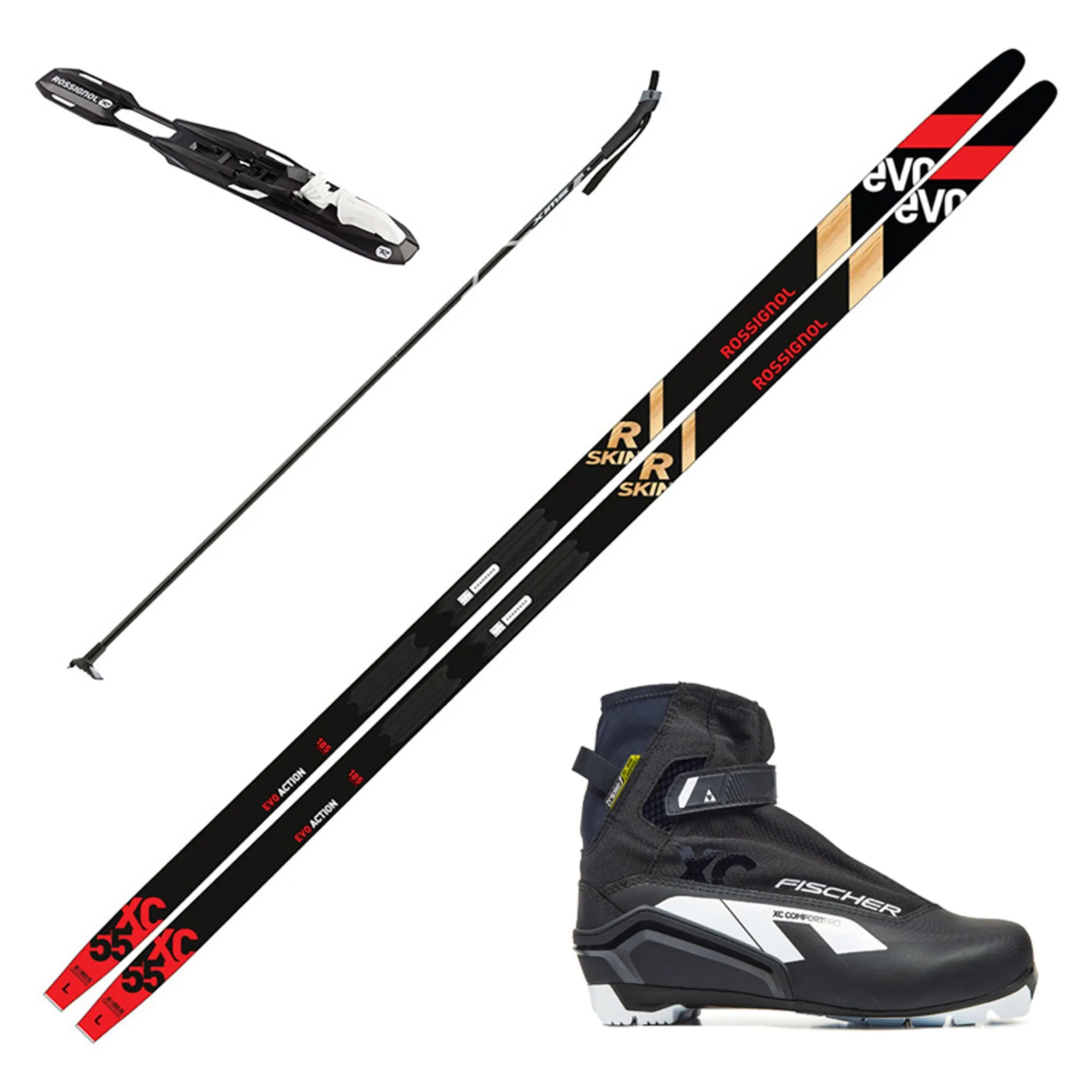 2023 Rossignol Evo XC 55 R-Skin Skis w/ Fischer XC Comfort Pro Boots and Poles