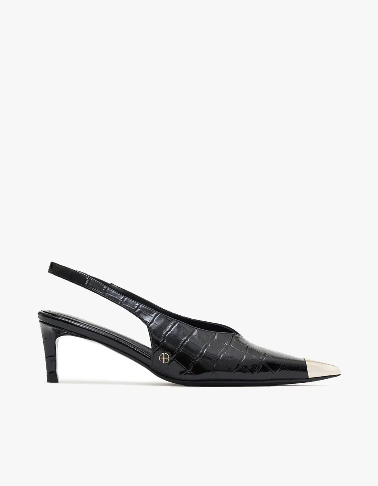 AB Nina Heel Metal Toe Cap - Black Embossed