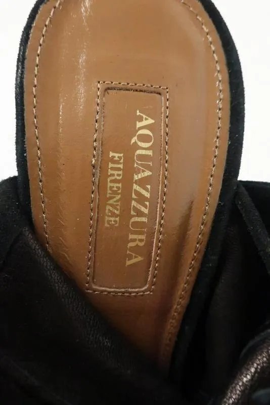 Aquazzura Booties Pasadena Black Cutout Suede Size 39 Open Toe Tie-Back Heel