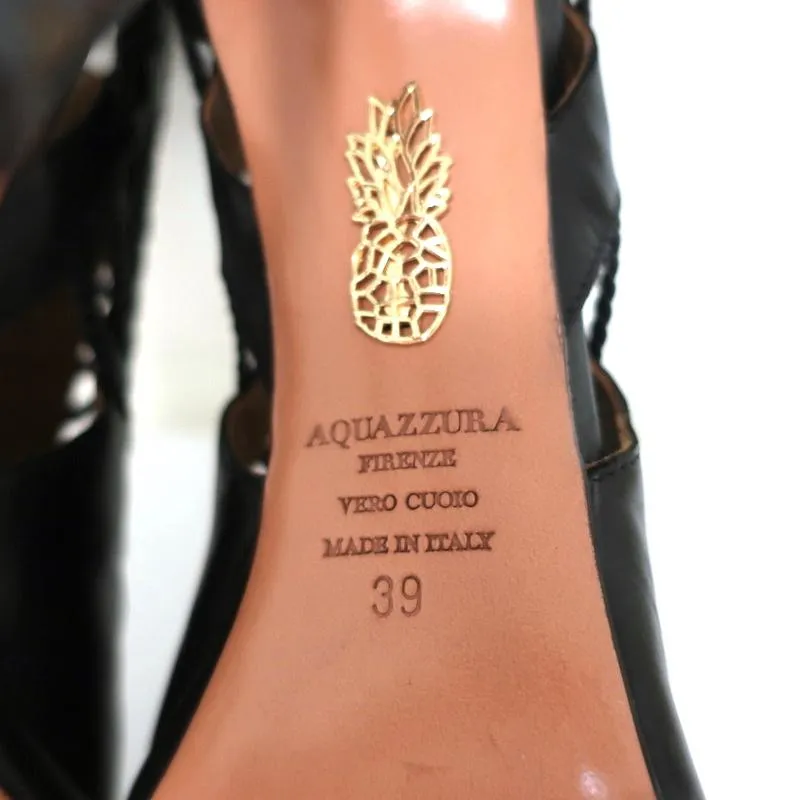 Aquazzura Cage Boots Venus Black Braided Leather Size 39 Open Toe Ankle Boots