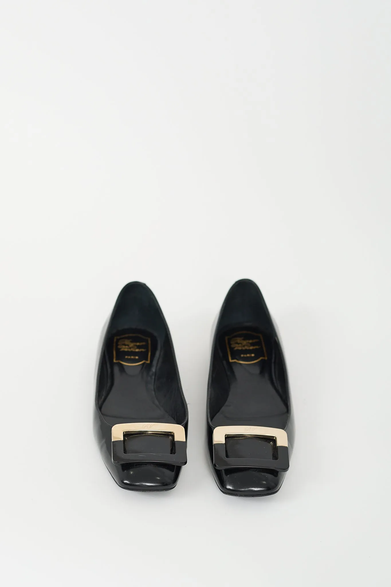 Black Leather Belle Vivier Trompette Flat