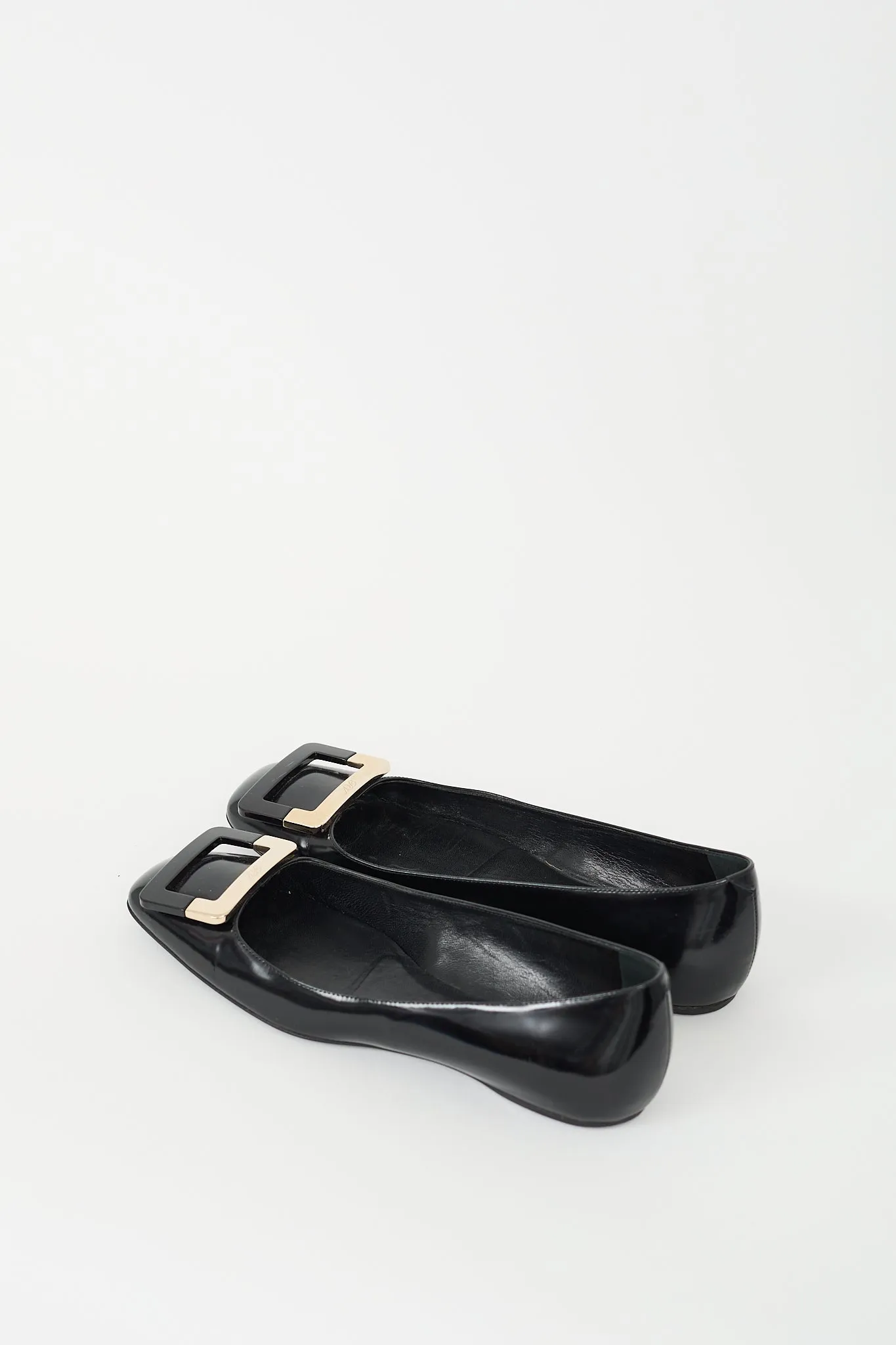 Black Leather Belle Vivier Trompette Flat