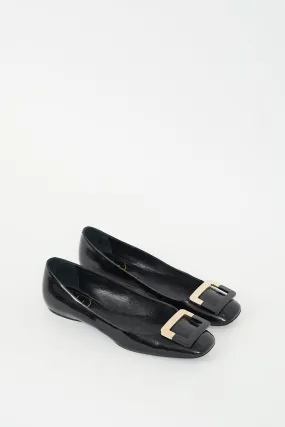 Black Leather Belle Vivier Trompette Flat