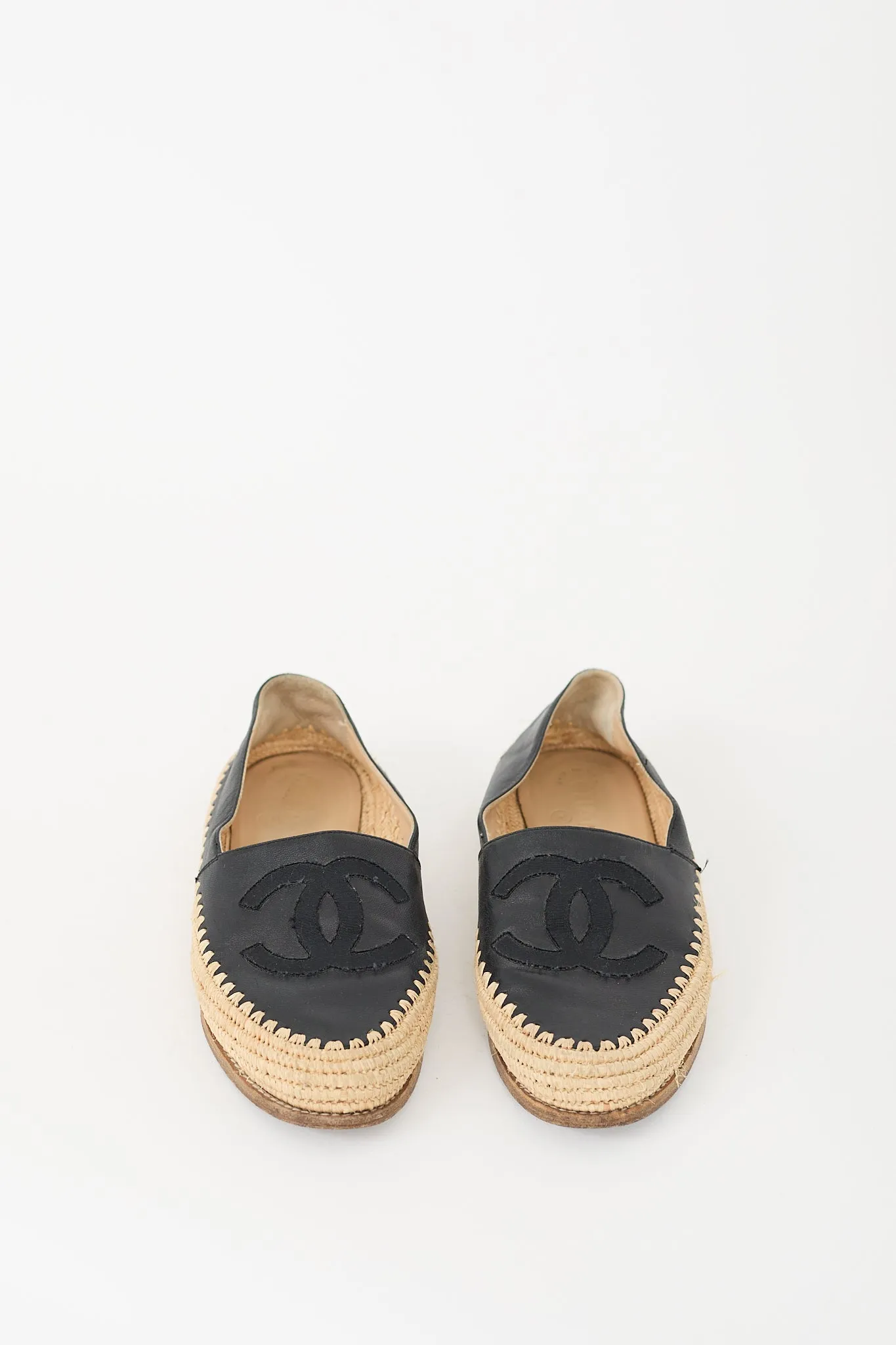 Black Leather CC Logo Espadrille