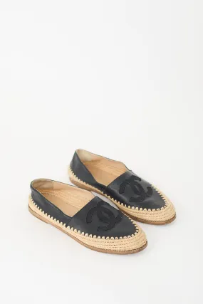 Black Leather CC Logo Espadrille