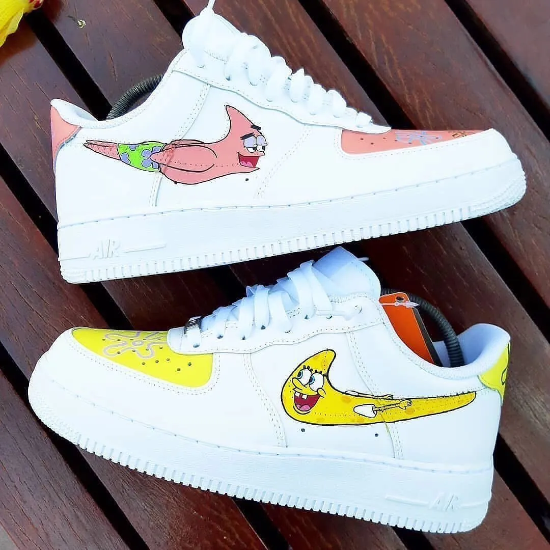 Cartoon Role Pink Star Yellow Sponge Swoosh Custom Nike Air Force 1