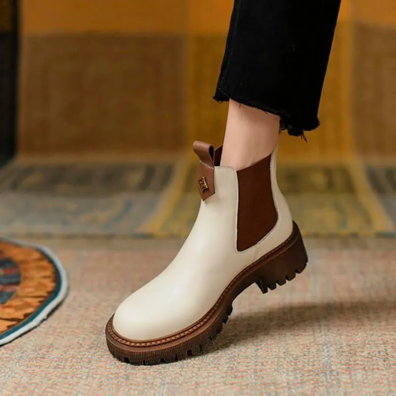 Cream Beige Retro Chelsea Boots