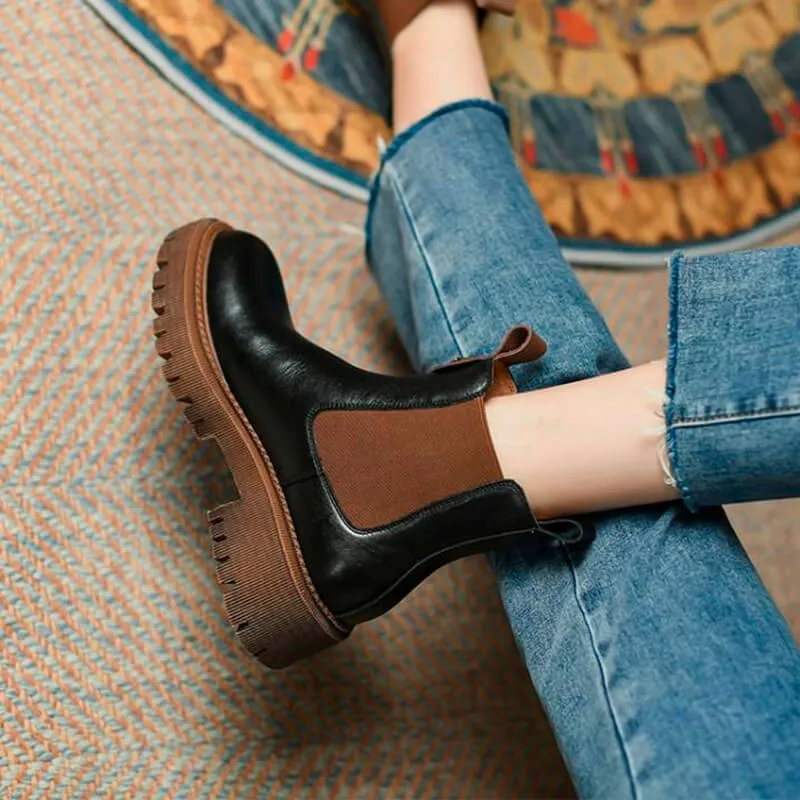 Cream Beige Retro Chelsea Boots