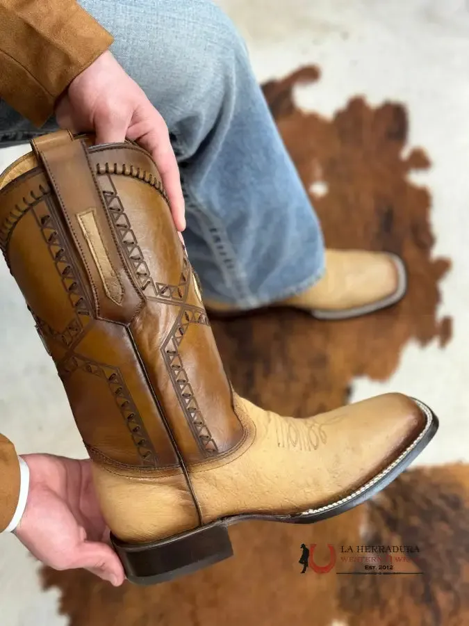 CUADRA BOOTS PANZA DE AVESTRUZ FLAME ORIX LASER & WOVEN SQUARE TOE