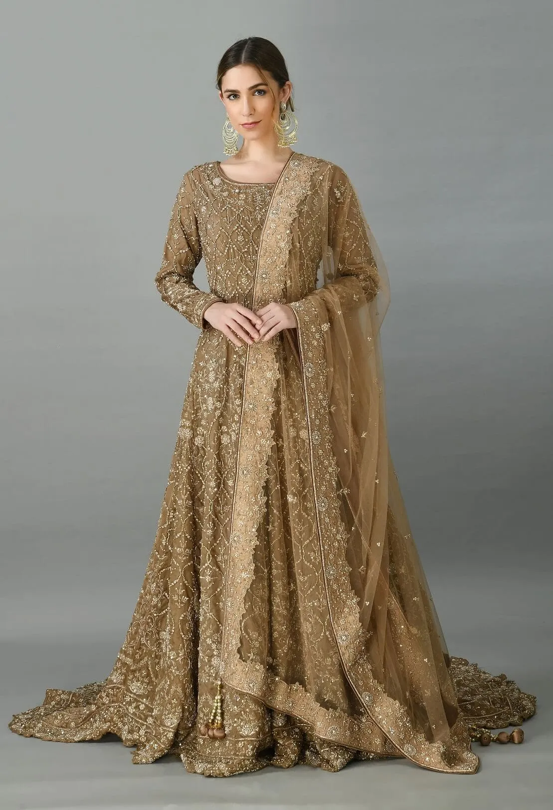 Dark Coffee gown with trail