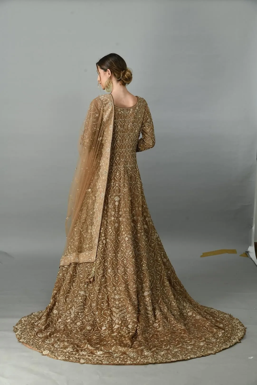 Dark Coffee gown with trail