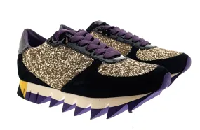 Dolce & Gabbana Black/Gold Glitter Lace Up Low Top Sneakers-EU36.5