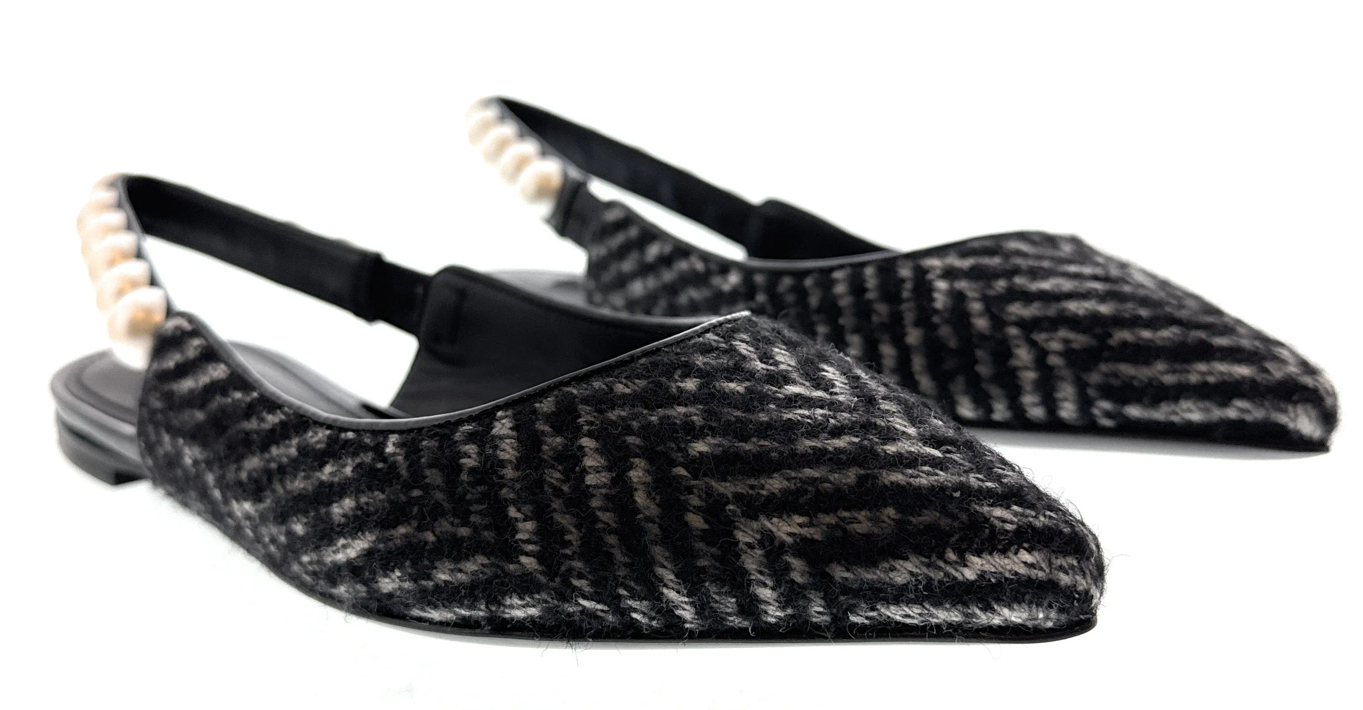 Dolce & Gabbana White/Black Pointed Flat Slingbacks-EU35