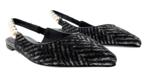 Dolce & Gabbana White/Black Pointed Flat Slingbacks-EU35