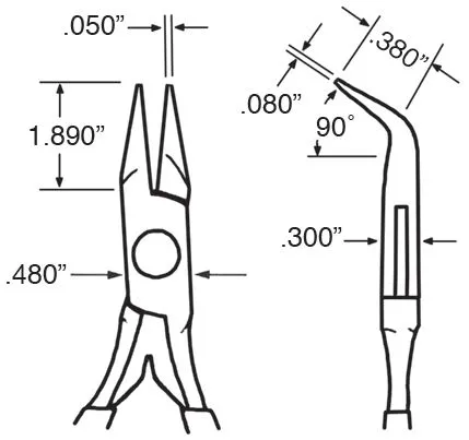 Excelta 2904 ESD-Safe Large Bent Nose Stainless Steel Pliers with 90° Angled Jaw & Cushion Grips, 5.75" OAL