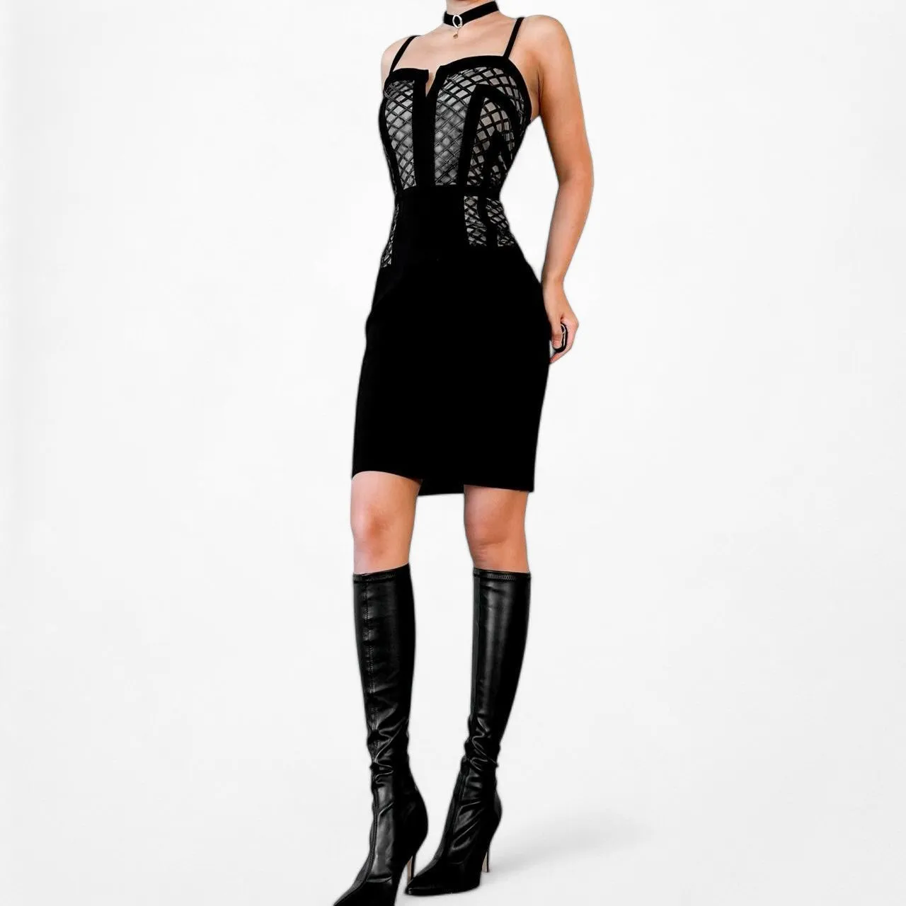 Fashion Nova Black Knee Knit Mini Bodycon Dress Size M