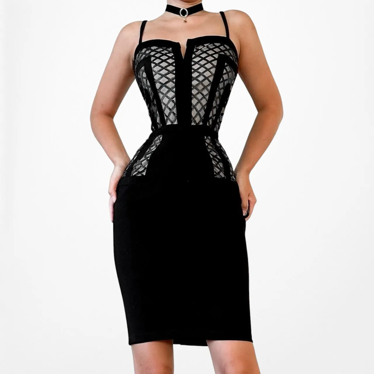 Fashion Nova Black Knee Knit Mini Bodycon Dress Size M