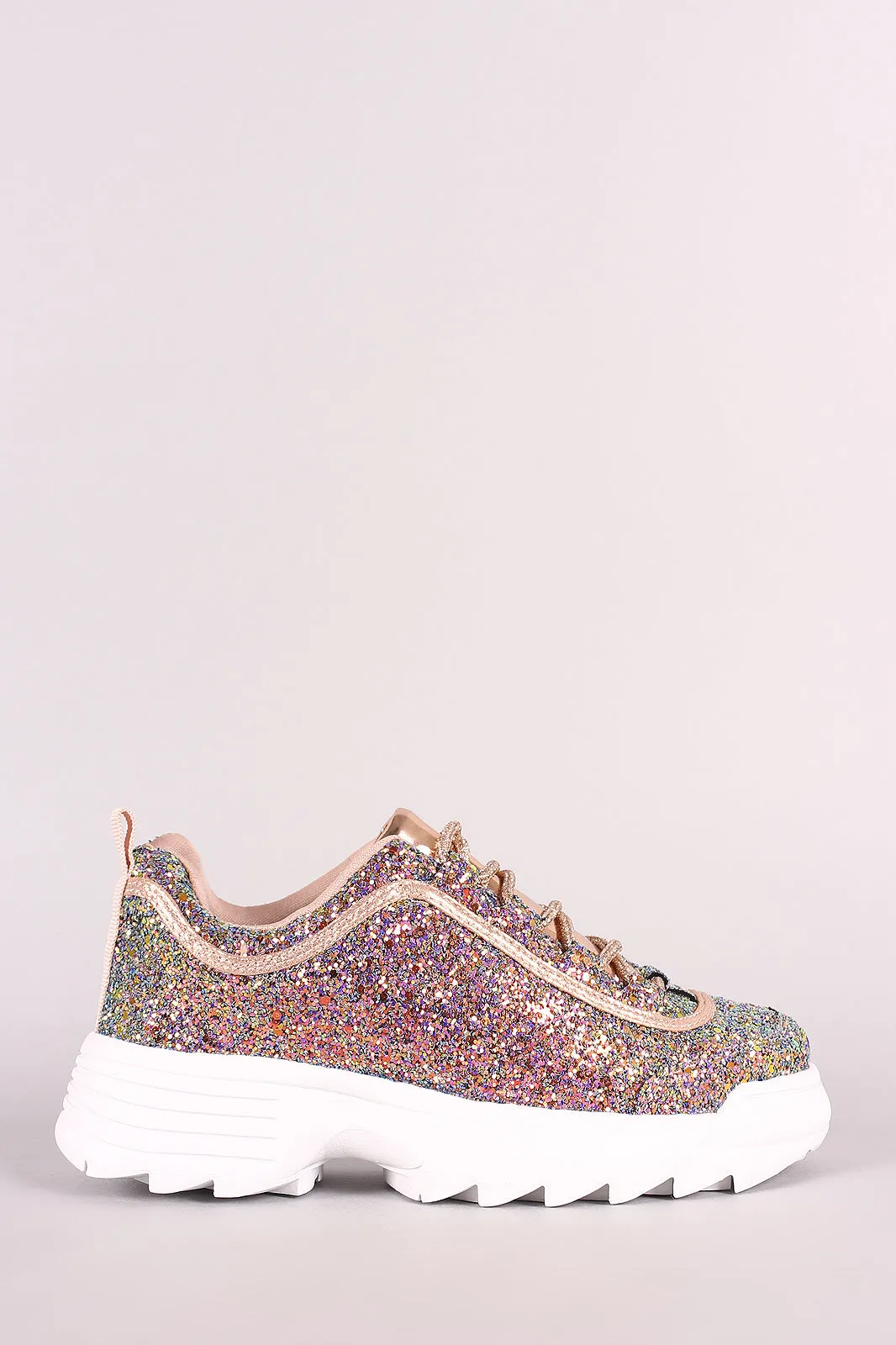 Glitter Patent Lace-Up Lug Sole Platform Sneaker