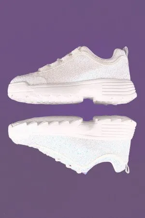 Glitter Patent Lace-Up Lug Sole Platform Sneaker