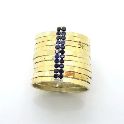 Hadar Designers Handmade 9k Gold 925 Silver Sapphire Multi Ring Chunky Rings Made in Israel