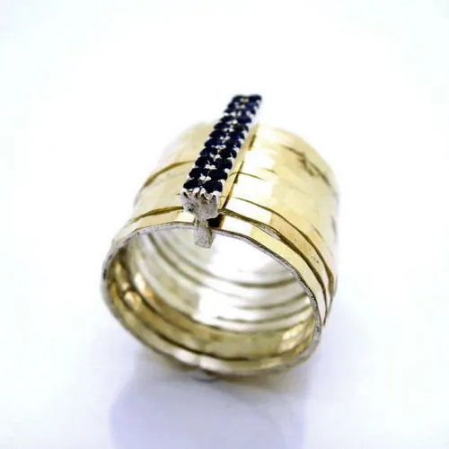 Hadar Designers Handmade 9k Gold 925 Silver Sapphire Multi Ring Chunky Rings Made in Israel