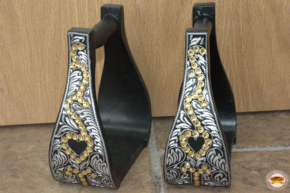 HILASON Horse Western Saddle Engraved Metal Roper Stirrups | Roper Stirrups | Horse Riding Stirrups | Metal Saddle Stirrups | Trail Riding Stirrups