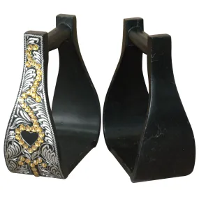 HILASON Horse Western Saddle Engraved Metal Roper Stirrups | Roper Stirrups | Horse Riding Stirrups | Metal Saddle Stirrups | Trail Riding Stirrups