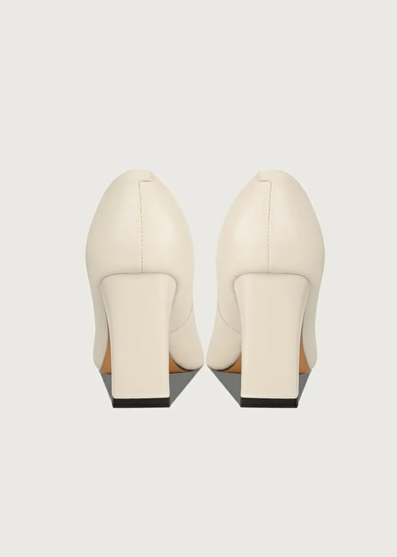 Honey Block Heel Genuine Leather Pointed Toe Pumps