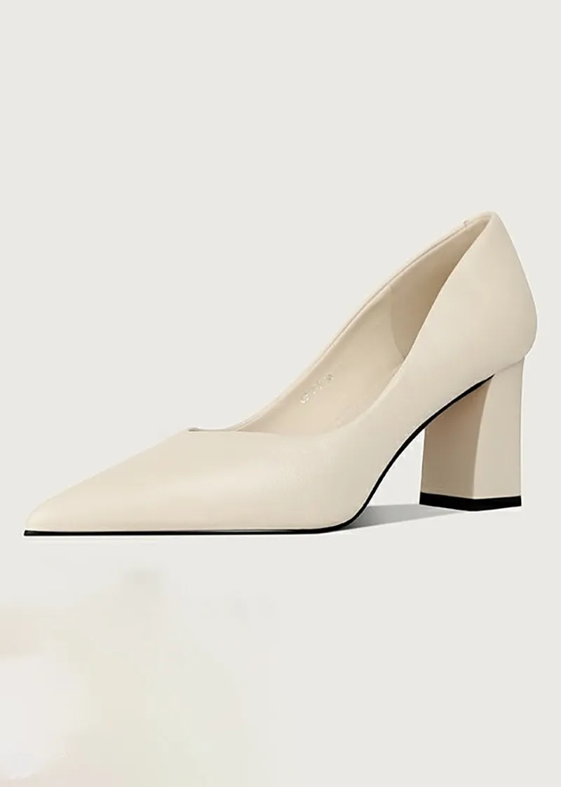 Honey Block Heel Genuine Leather Pointed Toe Pumps