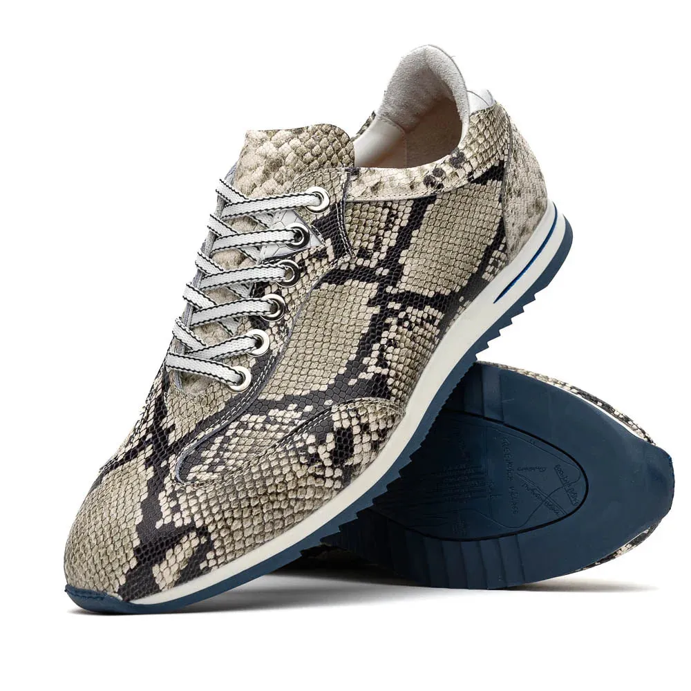 PERI Python-Embossed Italian Calfskin Sneakers – Black / White