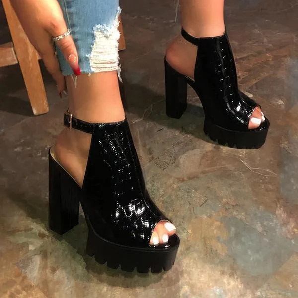 PU Leather Chunky Heels