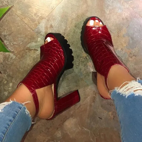PU Leather Chunky Heels