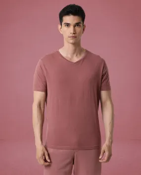 Rare Rabbit Articale Men's Cleok Pink Solid V-Neck Relaxed Fit Half Sleeves T-Shirt