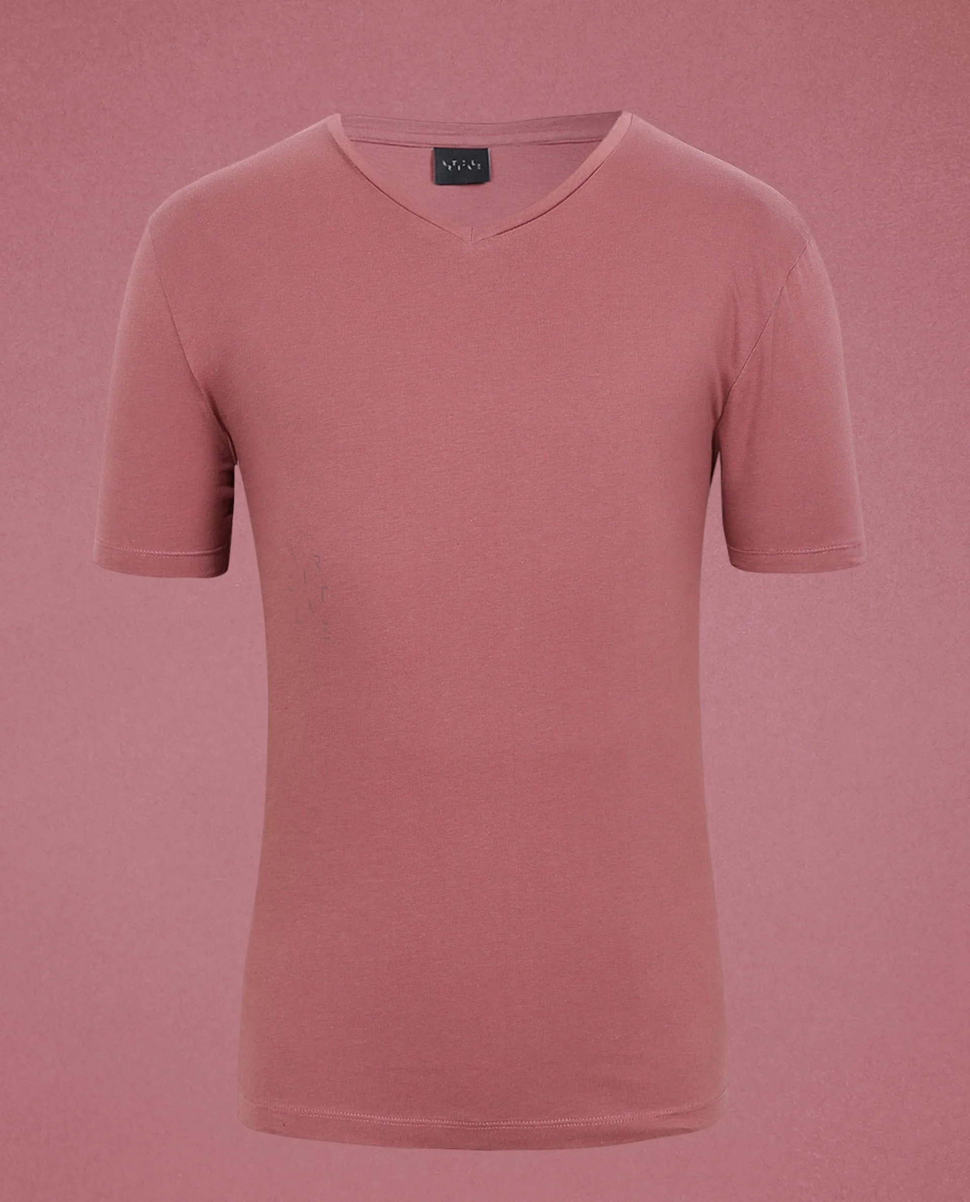 Rare Rabbit Articale Men's Cleok Pink Solid V-Neck Relaxed Fit Half Sleeves T-Shirt