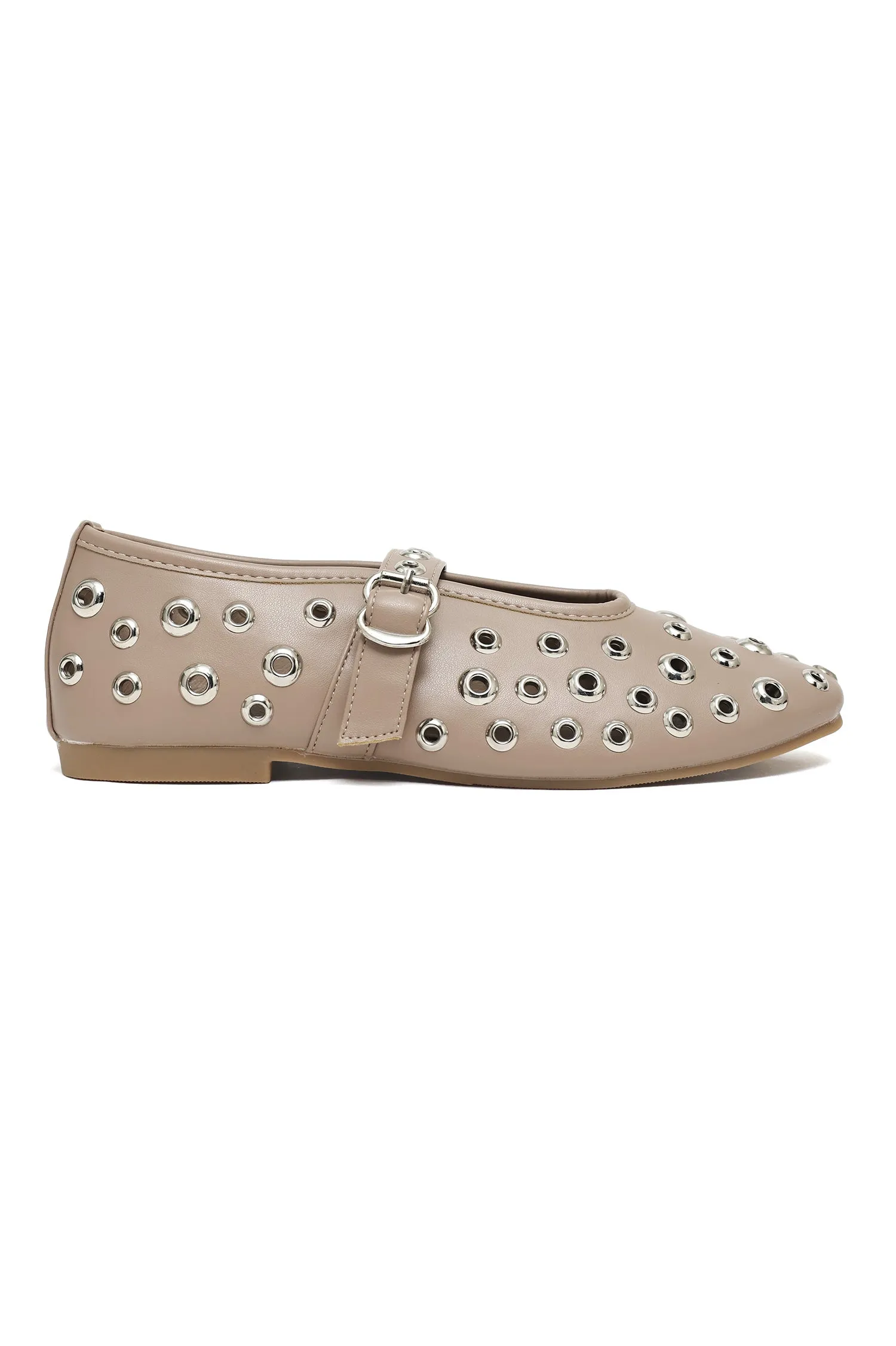 RIVETED MARY JANE FLATS-KHAKI