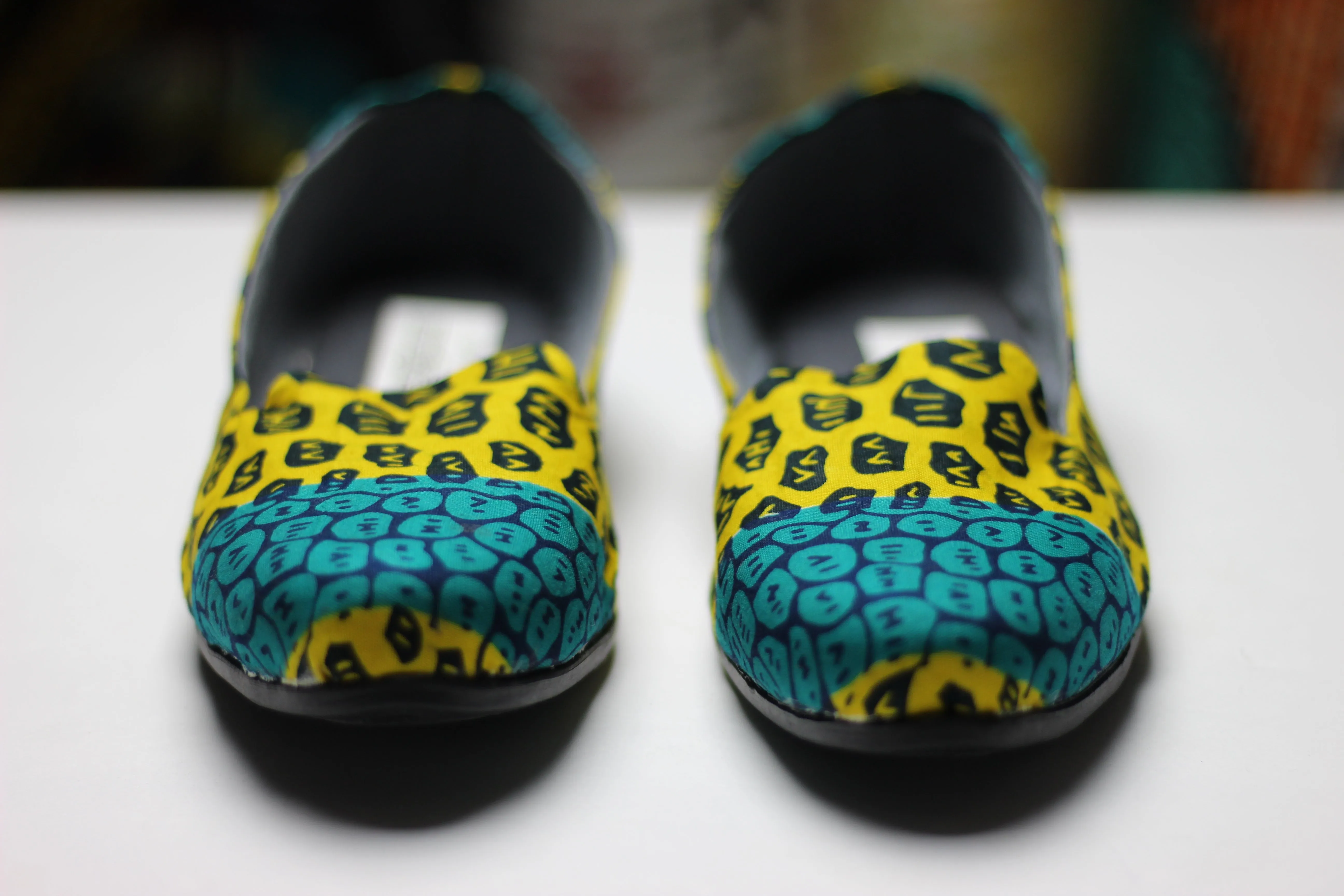 Women's African Print / Ankara Flat Shoes (slip on) - Yellow and Green Animal Print